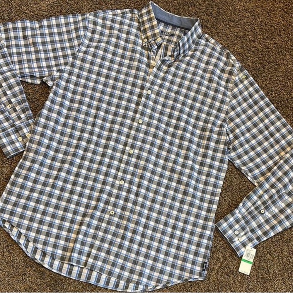 Izod Blue and White Gingham Casual Shirt